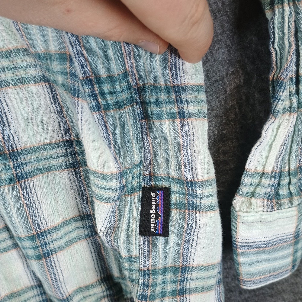 Patagonia Long Sleeved Flannel Men L Plaid Organic Cotton Greens And Blues - Picture 4 of 11